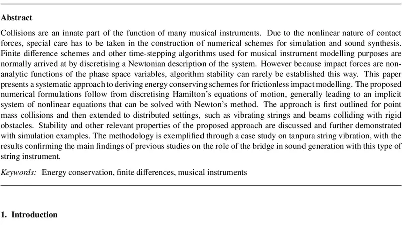 음악 악기 충돌 동역학을 위한 에너지 보존 수치법
