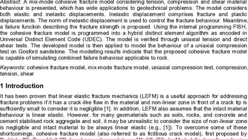 사암 일축압축 시험을 위한 혼합모드 응집 파괴 모델의 수치 시뮬레이션