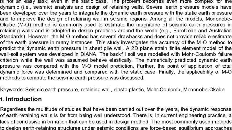 시트 파일 옹벽의 지진 토압 개발 수치 연구