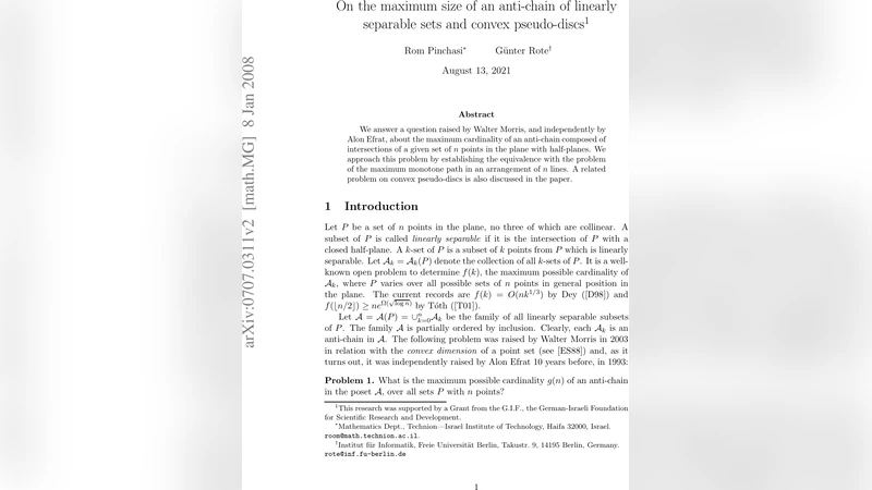 반체인 선형 분리 집합과 볼록 의사디스크의 최대 크기 연구