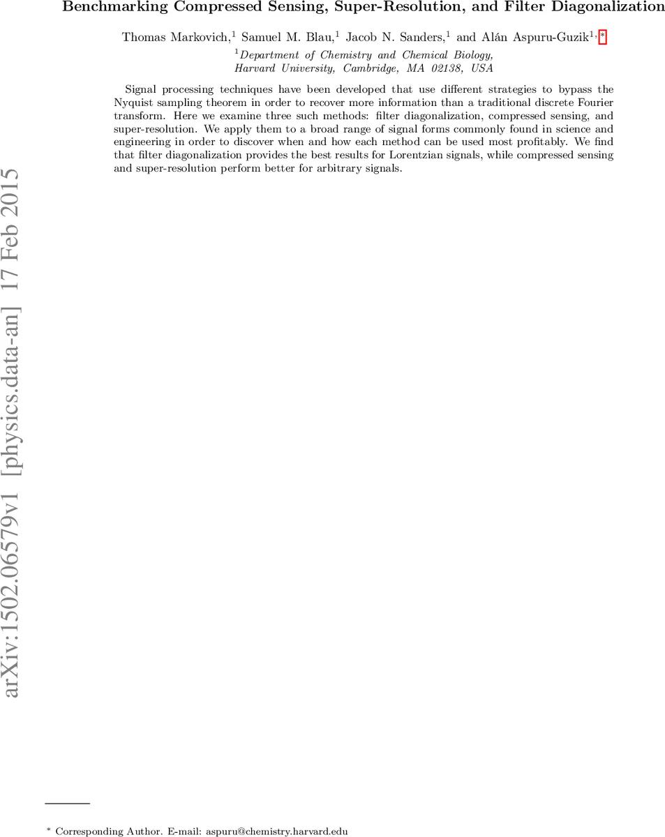 라플라스 피크와 임의 신호 복원을 위한 압축감지·초해상도·필터 대각화 비교 연구