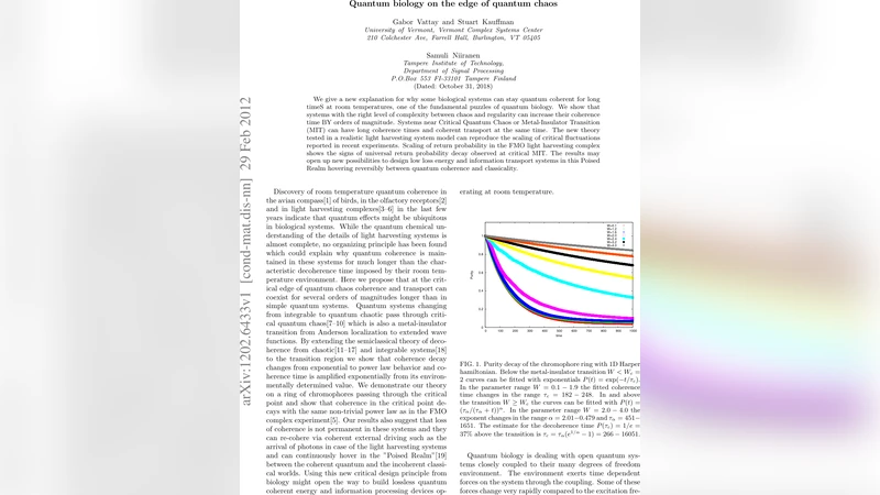 양자생물학과 임계 혼돈의 경계