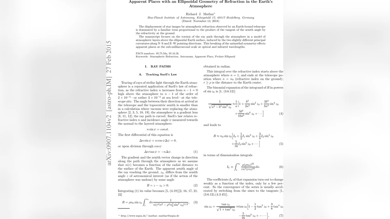 지구 타원형 대기에서의 굴절에 의한 겉보이는 위치 변동