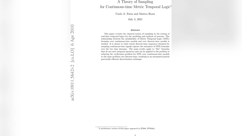 연속시간 메트릭 시제 논리의 샘플링 이론