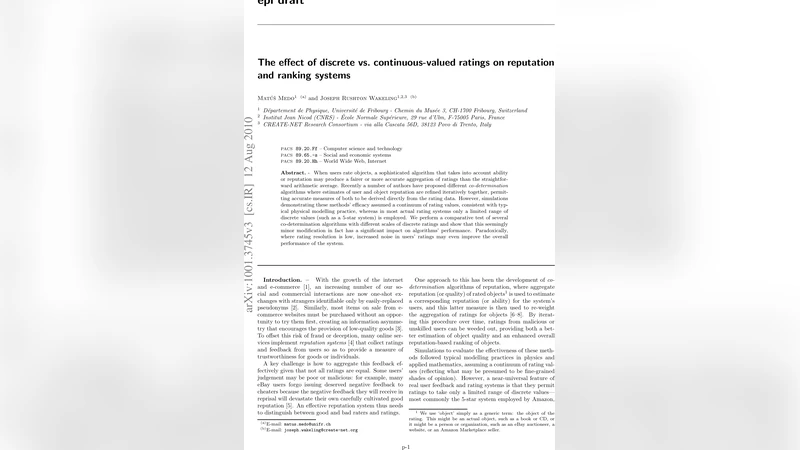 이산 평점과 연속 평점이 평판·순위 시스템에 미치는 영향