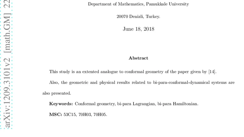 바이파라 등각 기하학의 역학 방정식
