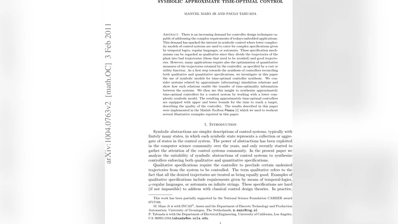시간 최적 근사 제어를 위한 심볼릭 모델링
