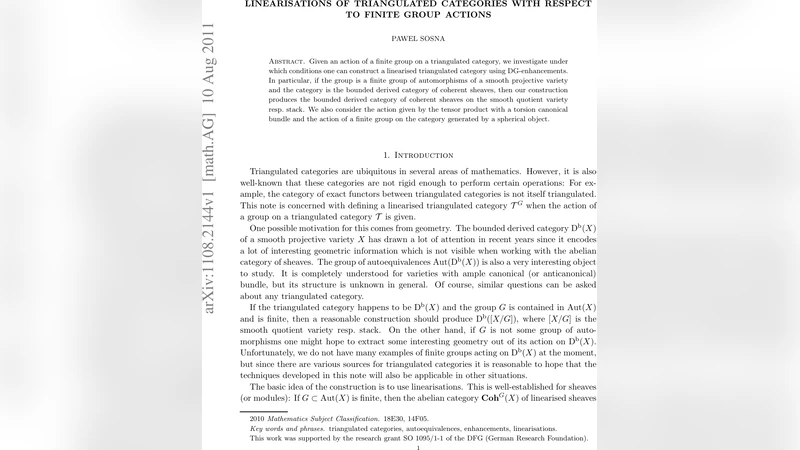 삼각형 범주의 유한군 작용에 대한 선형화 연구