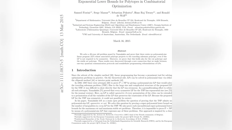 다항식 크기의 LP는 TSP·컷·안정집합 다각형을 표현할 수 없다
