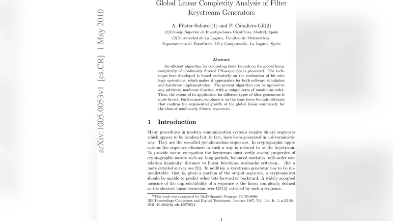 비선형 필터 PN 시퀀스 전역 선형 복잡도 하한 분석