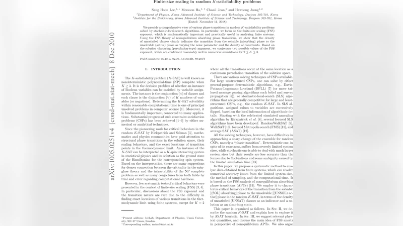 무작위 K 만족 문제의 유한 크기 스케일링과 전이 현상