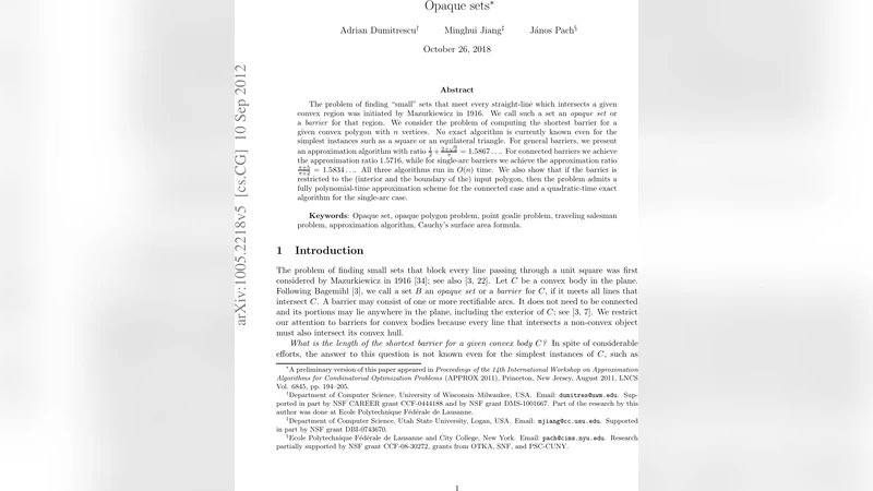 볼록 다각형을 가리는 최단 불투명 집합, 근사 알고리즘의 새로운 경계
