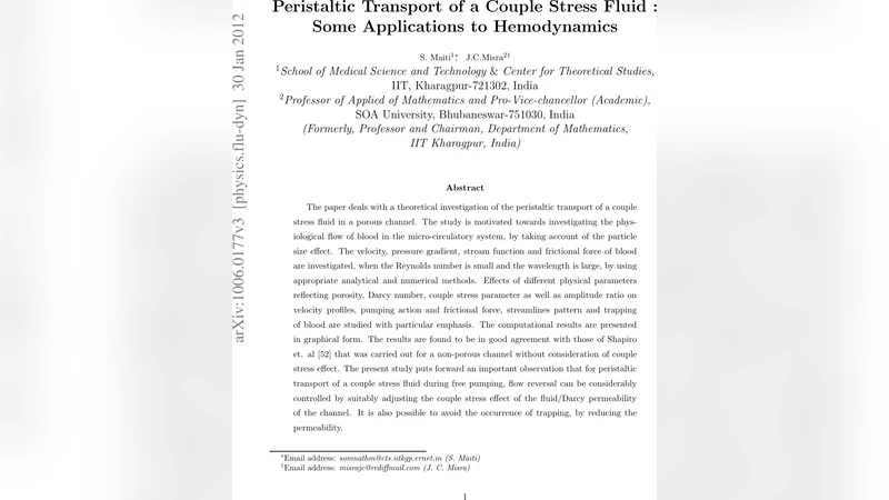다공성 채널에서 커플스트레스 유체의 연동운동 연구