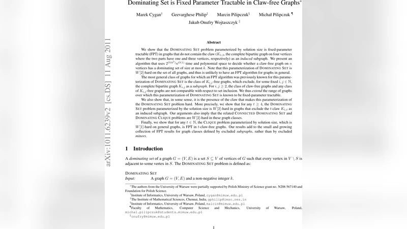 클로프프리 그래프에서 지배집합 문제는 FPT