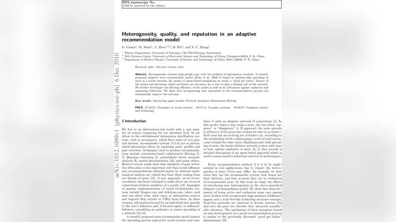 적응형 추천 모델의 이질성 품질 평판 분석