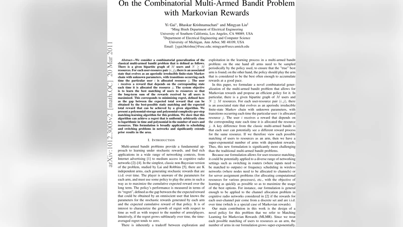 마르코프 보상 결합 다중 팔 밴딧의 최적 매칭 학습