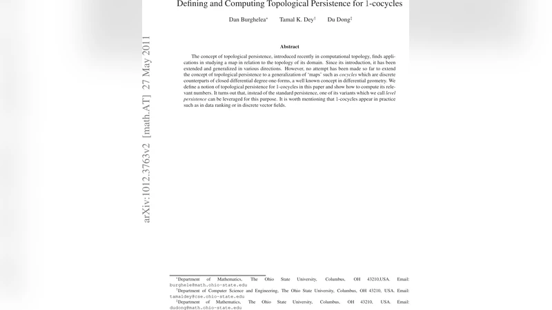 1코사이클을 위한 위상 영속성 정의와 계산