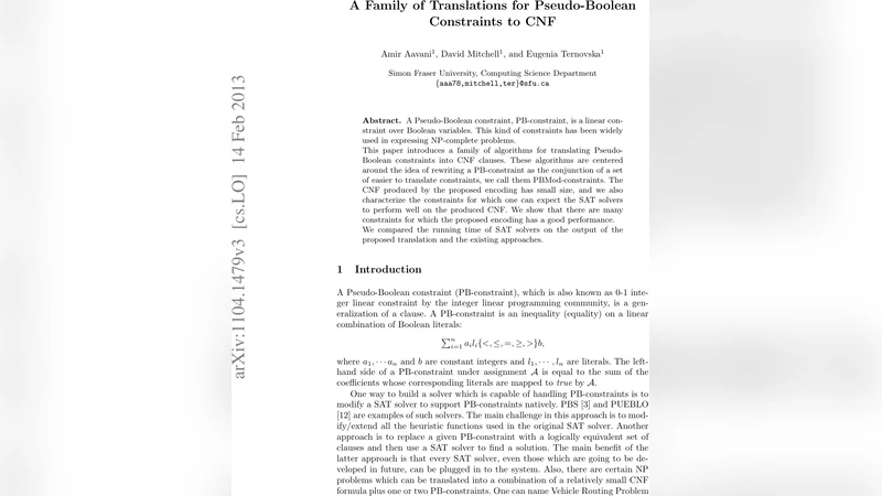 PB 제약을 SAT로 변환하는 새로운 인코딩 기법