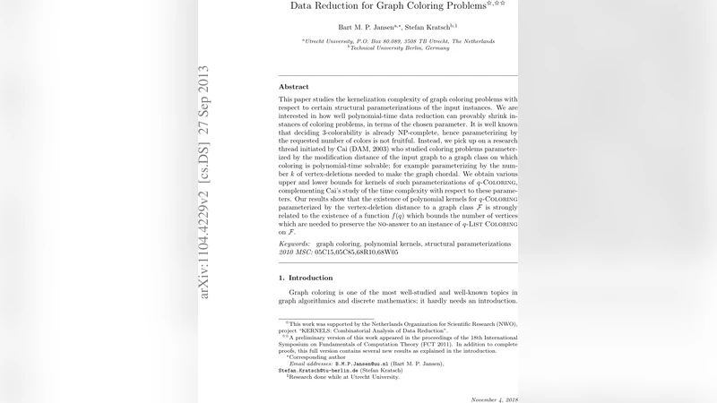 데이터 축소와 그래프 색칠 문제의 커널화 복잡도