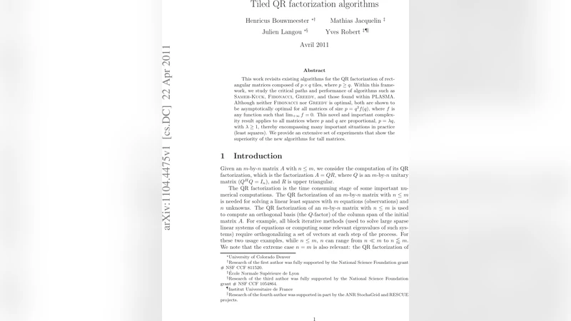 타일 기반 QR 분해 알고리즘의 새로운 최적 경로 연구