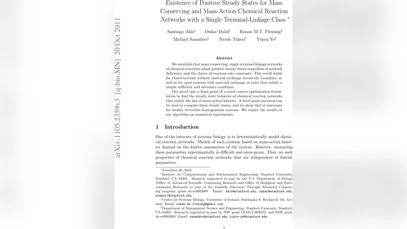 단일 말단 연결 클래스의 질량 보존 및 질량 작용 화학 반응망 양의 정상상 존재성