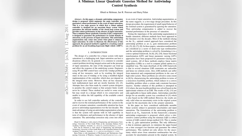 입력 포화 상황을 위한 최소극대 LQG 안티와인드업 제어 설계