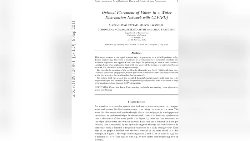 수도망 분리 밸브 최적 배치: CLP(FD) 기반 완전 탐색