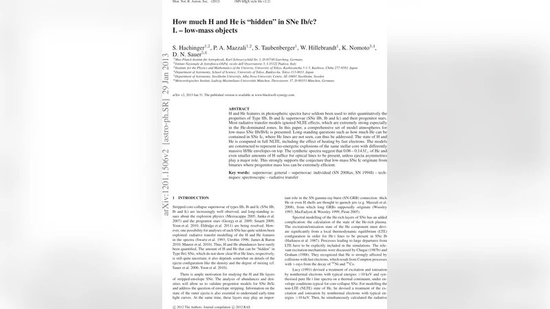 저질량 초신성 Ib/c에 숨겨진 수소와 헬륨의 양은 얼마인가
