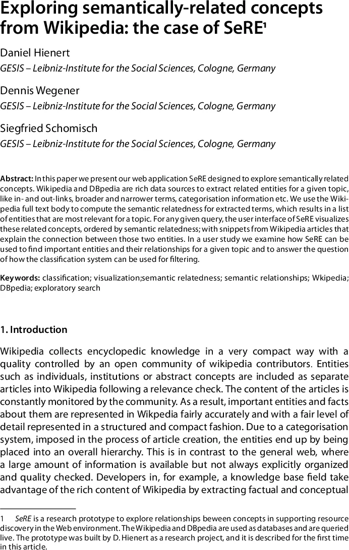 위키피디아 기반 의미연관 탐색기 SeRE 소개
