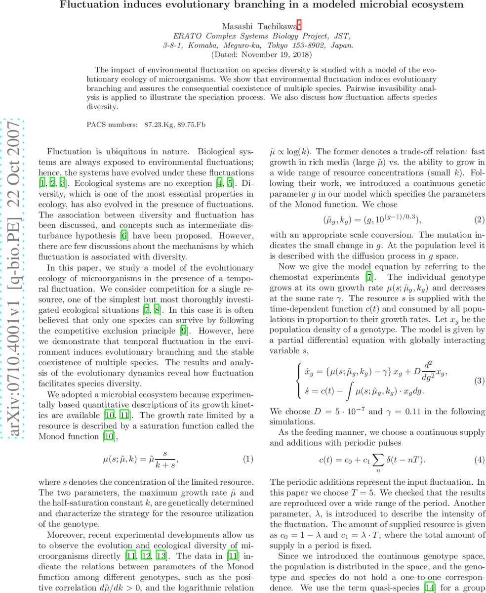 환경 변동이 미생물 군집에서 진화적 분기 유도