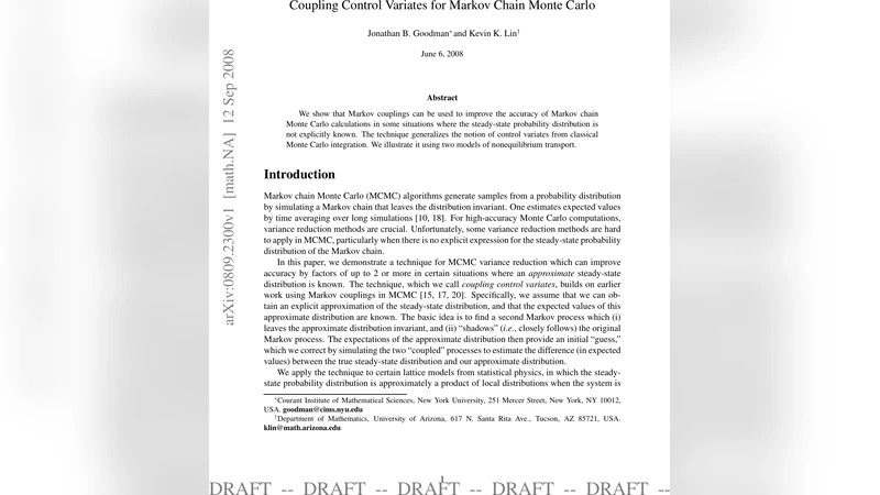 마코프 체인 몬테카를로를 위한 결합 제어변수 기법