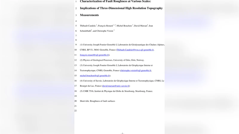 단층 거칠기 다중 스케일 특성화와 3차원 고해상도 지형 측정의 함의