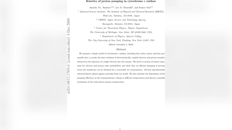 시토크롬 c 산화효소의 전자‑양성자 연동 펌핑 메커니즘