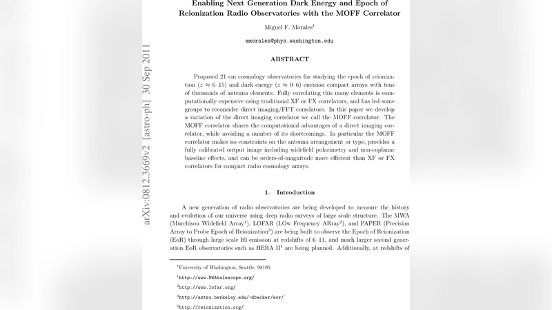 다음세대 암흑에너지·재이온화 시대 전파망원경을 위한 MOFF 상관기