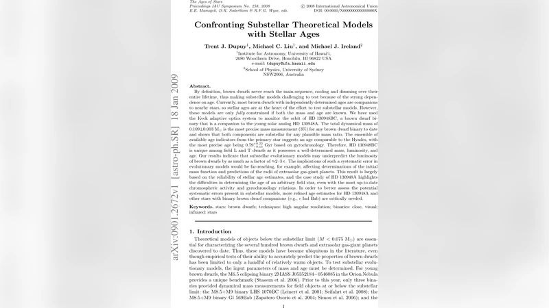 갈색왜성 진화 모델, 별 나이와 질량으로 검증하다