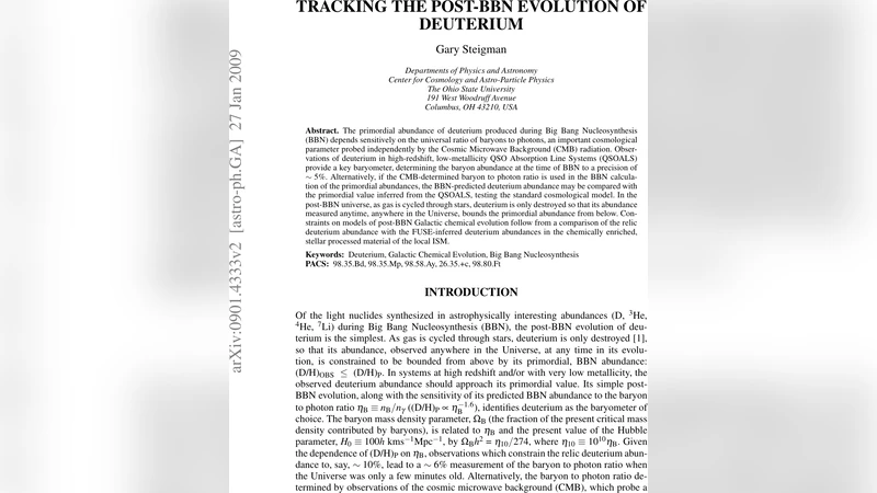 빅뱅 이후 중수소 진화 추적: 은하 화학 모델과 우주론 검증