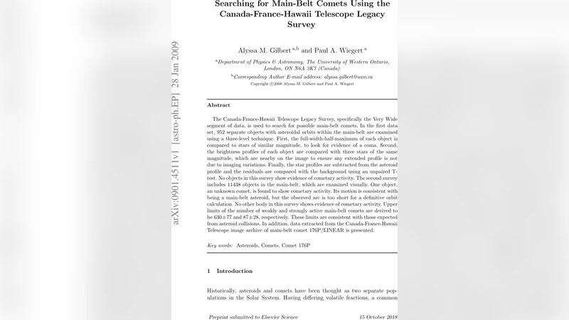 캐나다‑프랑스‑하와이 망원경 레거시 설문으로 찾은 메인벨트 혜성 후보