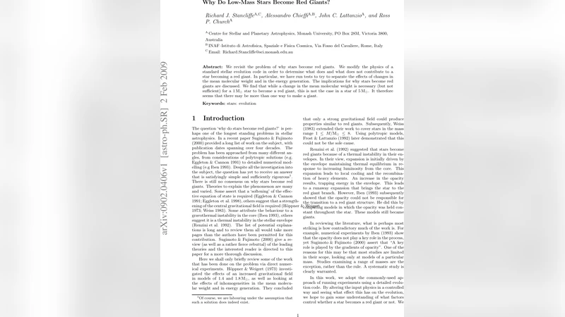 왜 저질량 별은 적색거성으로 변하는가