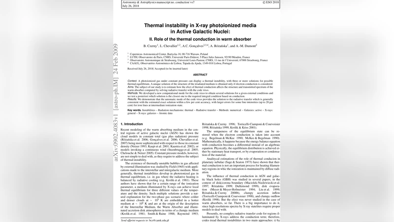 활성 은하핵 온난 흡수체의 열전도와 열불안정성 연구