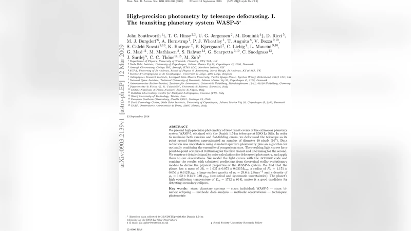 초고정밀 광도 측정을 위한 망원경 디포커싱 기법: WASP‑5 트랜싯 분석