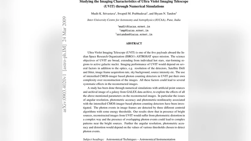 UVIT 이미지 특성 시뮬레이션 분석