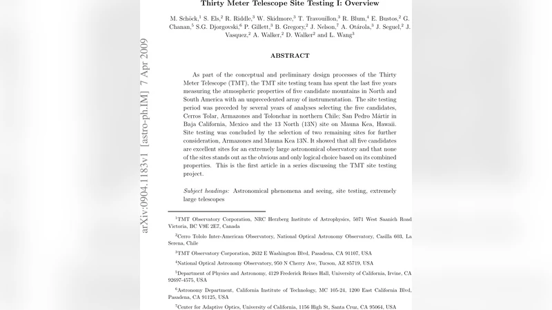 삼십미터망원경 부지 테스트 종합 보고서