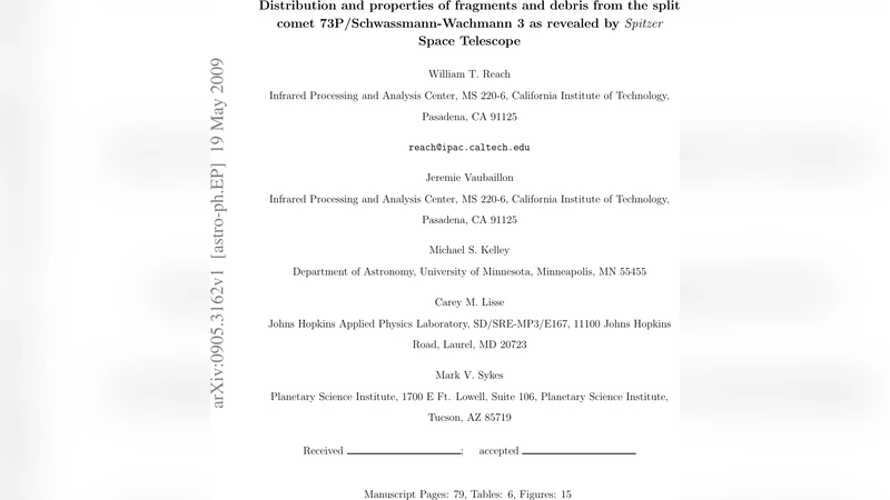 스피처로 본 73P 슈와스만 와흐만 3 파편과 파편 구름의 분포와 특성