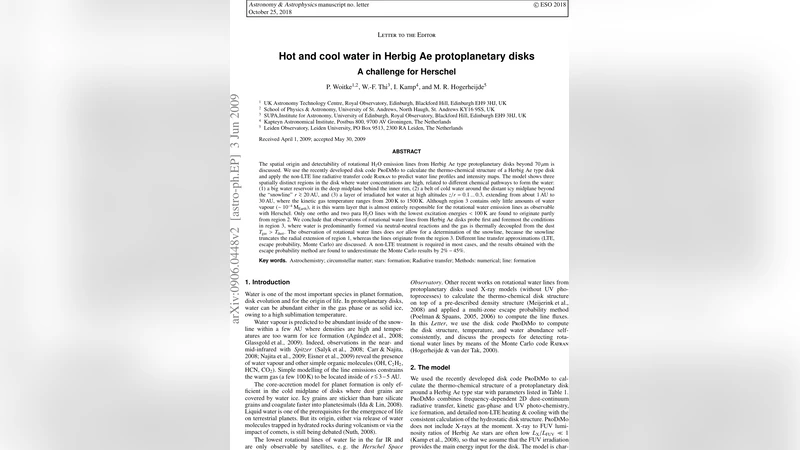 헤르비그 Ae 원시행성 원반에서 뜨거운 물과 차가운 물: Herschel 관측의 도전