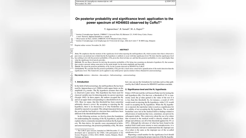 HD49933 전력 스펙트럼에서 베이즈 검정으로 본 귀무가설의 실제 확률