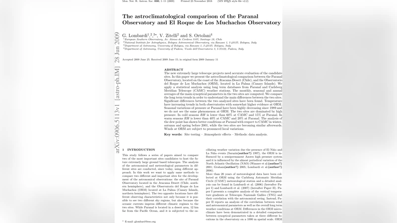 파라날과 로케무초 관측소의 천문기후 비교