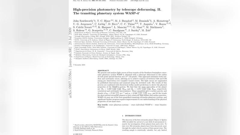 고정밀 광도 측정을 위한 망원경 디포커싱과 WASP 4 행성계 연구
