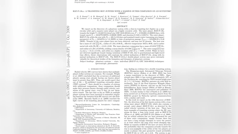 뜨거운 목성 HAT‑P‑13b와 고궤도 외곽 행성 HAT‑P‑13c 발견