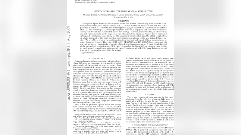 스피처 160마이크론 관측으로 본 근접 FGK 항성의 냉각 잔해디스크