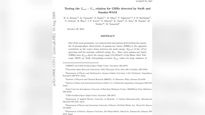 Swift‑Suzaku 관측으로 검증한 Epeak–Eiso 관계